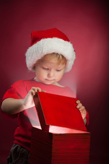 happy boy open gift-box