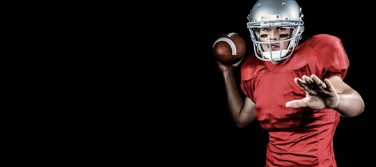 Composite image of american football player throwing ball