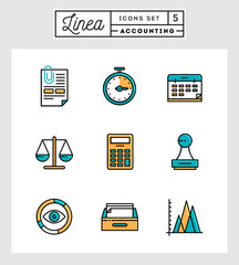 Set of flat design thin line icons of accounting elements