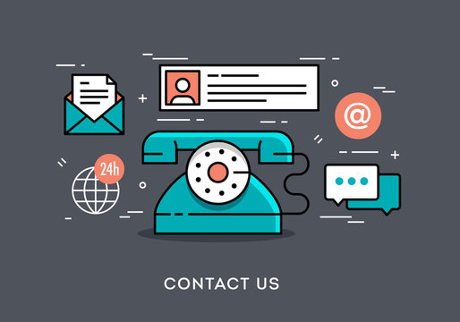 Flat design thin line concept banner for contact
