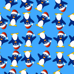Seamless Christmas background with penguins