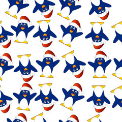 Seamless Christmas background with penguins
