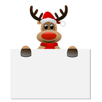 funny reindeer Christmas hat holding a blank banner