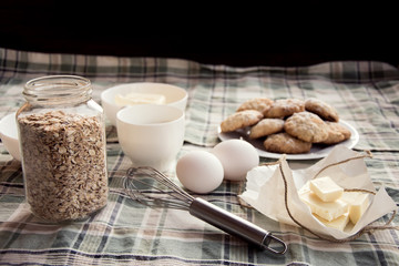 Ingredients for making oatmeal cookies