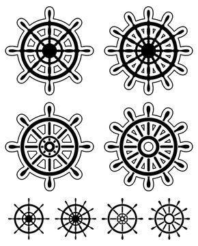 Set of ship steering wheels
