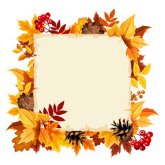 Vector card with colorful autumn leaves.
