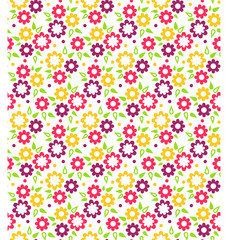 Bright Fun Abstract Seamless Pattern with Flowers
