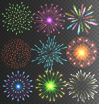 Festive Colorful Bright Firework Salute Burst on Transparent Bac