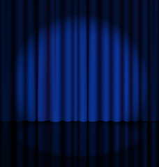 Blue Stage Curtain with Light Spot