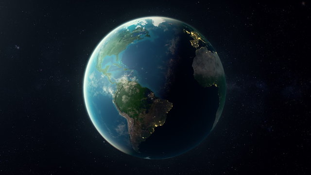 A seamless looping photorealistic 3d animation of the earth, containing lots of detail. Created in 4k