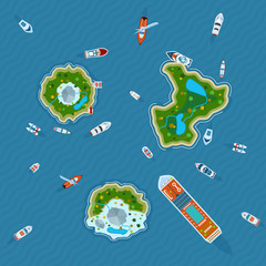 Ships around islands top view   © Macrovector