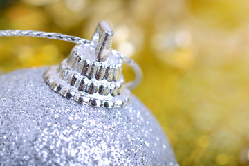Christmas background with baubles and beauty bokeh, new year concept, close up