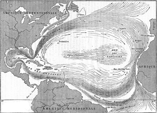 Map Of The Gulf Stream, Vintage Engraving.