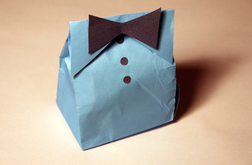 gift in paper tuxedo/humorous gift in the form of packaging paper suit