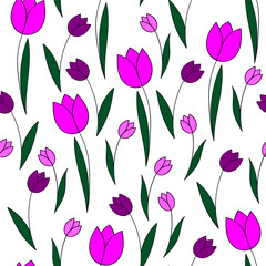 Obraz premium tulips on a white background vector seamless pattern