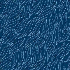 leaves on a blue background vector seamless abstract hand-drawn