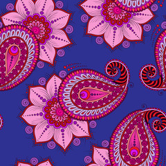 Henna Mehendi Tattoo  Seamless Pattern on a blue background