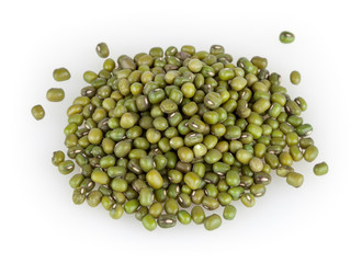 Green mung beans isolated on white background