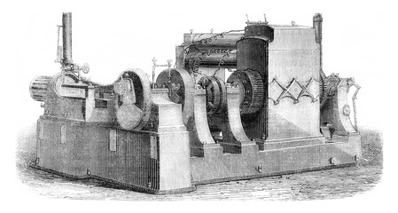Electrodynamic Edison Machine, vintage engraving.