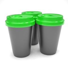 Three paper coffee cups