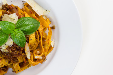Fettuccine bolognese.