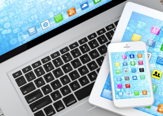 Laptop, phone and tablet pc.