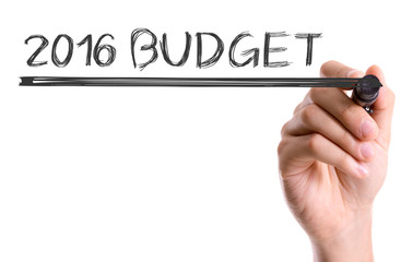 Hand with marker writing: 2016 Budget 