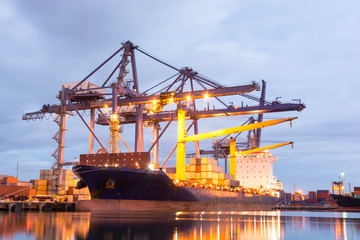 Container ship in the harbor