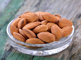 almonds in the glass bowl