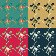Seamless floral pattern. Set of colorful floral patterns. Seamless pattern can be used for wallpaper, pattern fills, wrapping paper, surface textures. Abstract floral background with simple shapes.