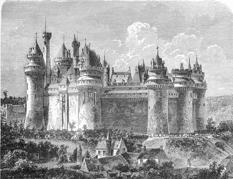 Chateau de Pierrefonds, vintage engraving.