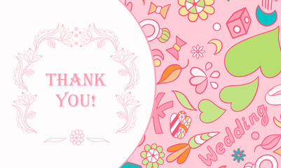 Fototapeta premium Wedding invitation cards with floral elements. Vector cards design. Wedding invitation, thank you. Vintage labels. Hand drawn floral ornaments with flowers and rings. 