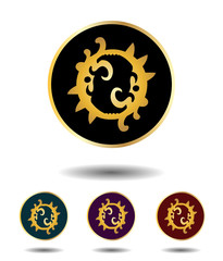 Vector icon logo set 3 in 1 with vintage gothic gold letter 