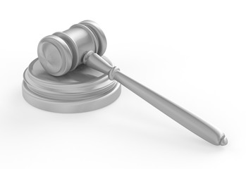 steel gavel and soundboard on white background. LAW concept