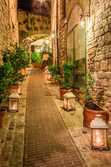 Fototapeta na wymiar Beautiful decorated street in small town in Italy, Umbria