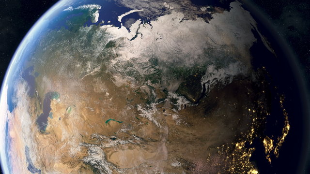 Orbiting over Russia. Photorealistic animation, created using extremely highres (50k+ ) textures. Second half of the video contains a fill & outline, these can be easily overlayed in your editing app.