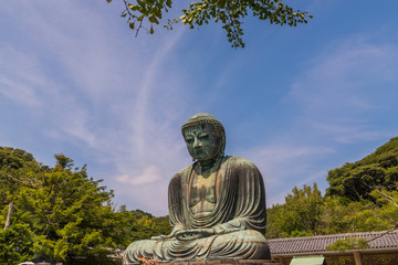 KAMAKURA, JAPAN - September 5, 2015: The Great Buddha of Kamakura in Kotokuin Temple, Kanagawa, Japan. With a height of 13 meters, it is the second largest bronze Buddha statue in Japan.
