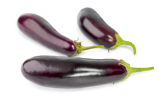 Fresh eggplants in white background