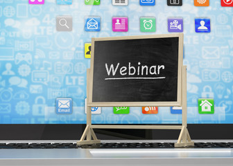 Laptop with chalkboard, webinar, online education concept