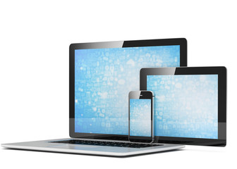 laptop, tablet, phone, on white