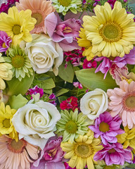 a wreath of colorful flowers, natural background