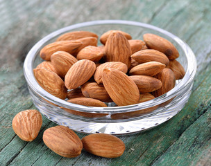almonds in the glass bowl