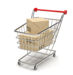 Shopping cart with parcel, 3d - 93998779