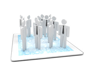 group of people figures on tablet PC, 3d render