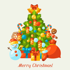 Merry Christmas holiday greeting card with celebration object