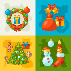 Merry Christmas holiday greeting cards with celebration object