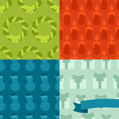 Set of Merry Christmas and Happy New Year seamless patterns