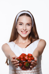 Girl with strawberries, healthy 