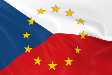 Czech EU Member Concept Image - 3D render of a waving Czech Republic Flag with European Union Stars