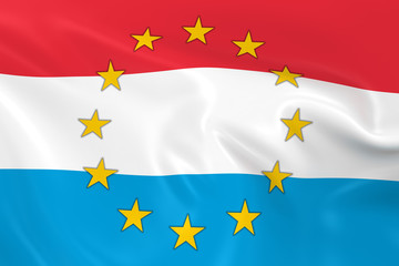 Luxembourg EU Member Concept Image - 3D render of a waving Luxembourgian Flag with European Union Stars